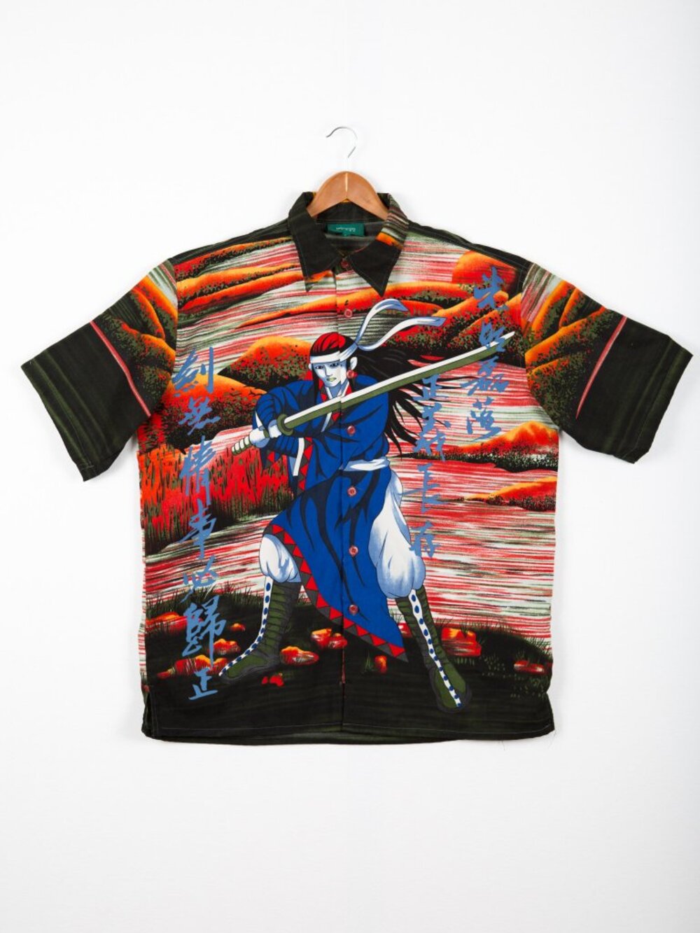 Vintage Engineered Manga Samurai Shirt Large All Over Print Anime Y2K 90s Size L